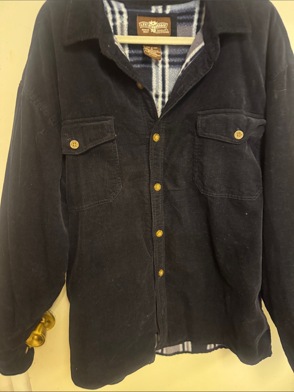 Levi's Black Corduroy Shirt Jacket with Blue Plaid Lining